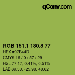 カラーコード: RGB 151.1 180.8 77 | qconv.com