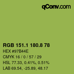 カラーコード: RGB 151.1 180.8 78 | qconv.com