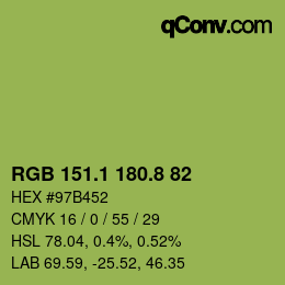 カラーコード: RGB 151.1 180.8 82 | qconv.com