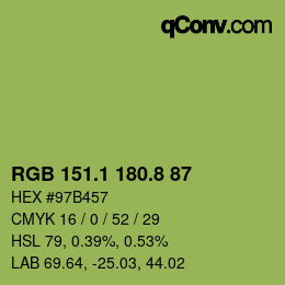 カラーコード: RGB 151.1 180.8 87 | qconv.com