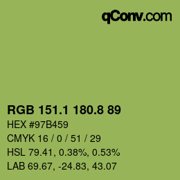 カラーコード: RGB 151.1 180.8 89 | qconv.com