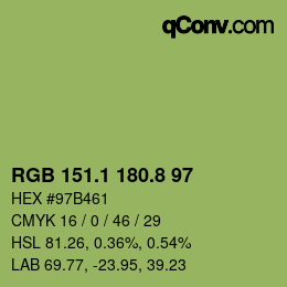 カラーコード: RGB 151.1 180.8 97 | qconv.com