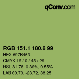 カラーコード: RGB 151.1 180.8 99 | qconv.com