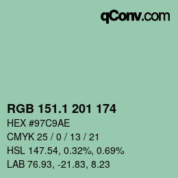 カラーコード: RGB 151.1 201 174 | qconv.com