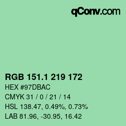 カラーコード: RGB 151.1 219 172 | qconv.com