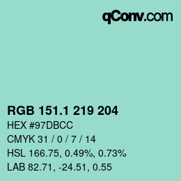カラーコード: RGB 151.1 219 204 | qconv.com