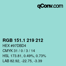 Color code: RGB 151.1 219 212 | qconv.com