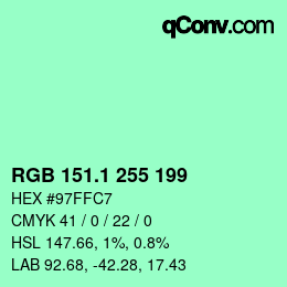 カラーコード: RGB 151.1 255 199 | qconv.com