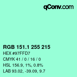 カラーコード: RGB 151.1 255 215 | qconv.com