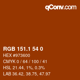 カラーコード: RGB 151.1 54 0 | qconv.com