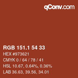 カラーコード: RGB 151.1 54 33 | qconv.com
