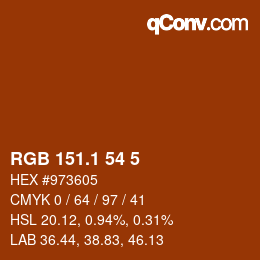 カラーコード: RGB 151.1 54 5 | qconv.com