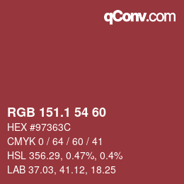 カラーコード: RGB 151.1 54 60 | qconv.com