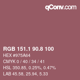 Color code: RGB 151.1 90.8 100 | qconv.com