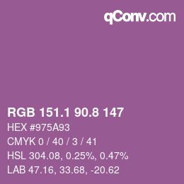 カラーコード: RGB 151.1 90.8 147 | qconv.com