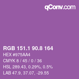 カラーコード: RGB 151.1 90.8 164 | qconv.com