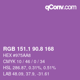 カラーコード: RGB 151.1 90.8 168 | qconv.com