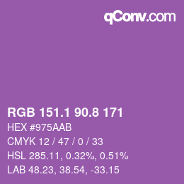 カラーコード: RGB 151.1 90.8 171 | qconv.com