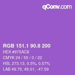 カラーコード: RGB 151.1 90.8 200 | qconv.com