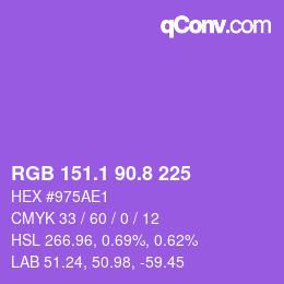 カラーコード: RGB 151.1 90.8 225 | qconv.com