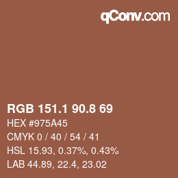 カラーコード: RGB 151.1 90.8 69 | qconv.com