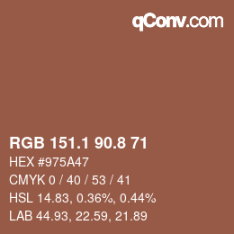カラーコード: RGB 151.1 90.8 71 | qconv.com