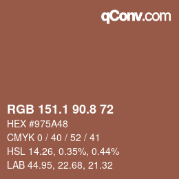 Color code: RGB 151.1 90.8 72 | qconv.com