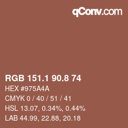 カラーコード: RGB 151.1 90.8 74 | qconv.com