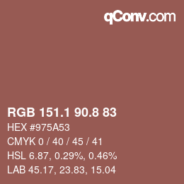 カラーコード: RGB 151.1 90.8 83 | qconv.com
