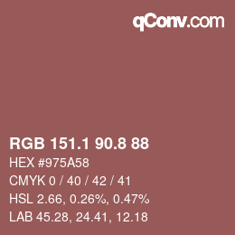 カラーコード: RGB 151.1 90.8 88 | qconv.com