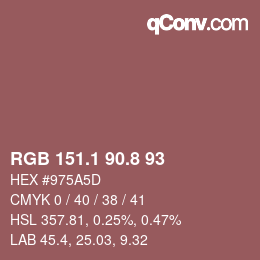 カラーコード: RGB 151.1 90.8 93 | qconv.com