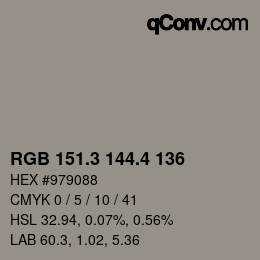 カラーコード: RGB 151.3 144.4 136 | qconv.com