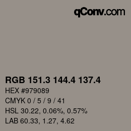 カラーコード: RGB 151.3 144.4 137.4 | qconv.com