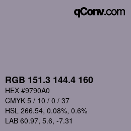 カラーコード: RGB 151.3 144.4 160 | qconv.com