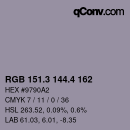 カラーコード: RGB 151.3 144.4 162 | qconv.com