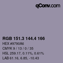 カラーコード: RGB 151.3 144.4 166 | qconv.com