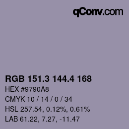 カラーコード: RGB 151.3 144.4 168 | qconv.com
