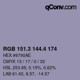 カラーコード: RGB 151.3 144.4 174 | qconv.com