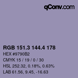 カラーコード: RGB 151.3 144.4 178 | qconv.com