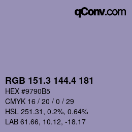 カラーコード: RGB 151.3 144.4 181 | qconv.com