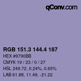 カラーコード: RGB 151.3 144.4 187 | qconv.com