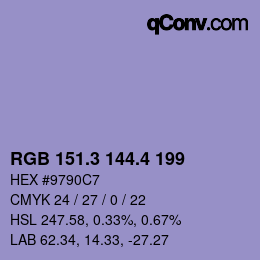 カラーコード: RGB 151.3 144.4 199 | qconv.com