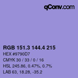 カラーコード: RGB 151.3 144.4 215 | qconv.com