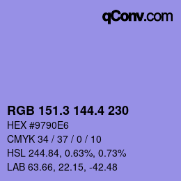 カラーコード: RGB 151.3 144.4 230 | qconv.com