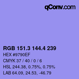 カラーコード: RGB 151.3 144.4 239 | qconv.com