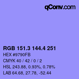 カラーコード: RGB 151.3 144.4 251 | qconv.com