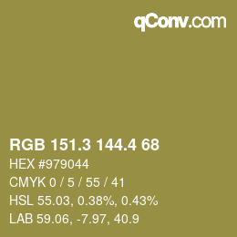 カラーコード: RGB 151.3 144.4 68 | qconv.com