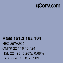 カラーコード: RGB 151.3 162 194 | qconv.com