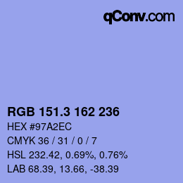 カラーコード: RGB 151.3 162 236 | qconv.com