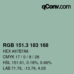 カラーコード: RGB 151.3 183 168 | qconv.com